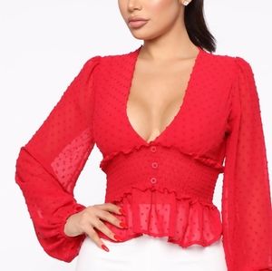 Red sheer top, size Med